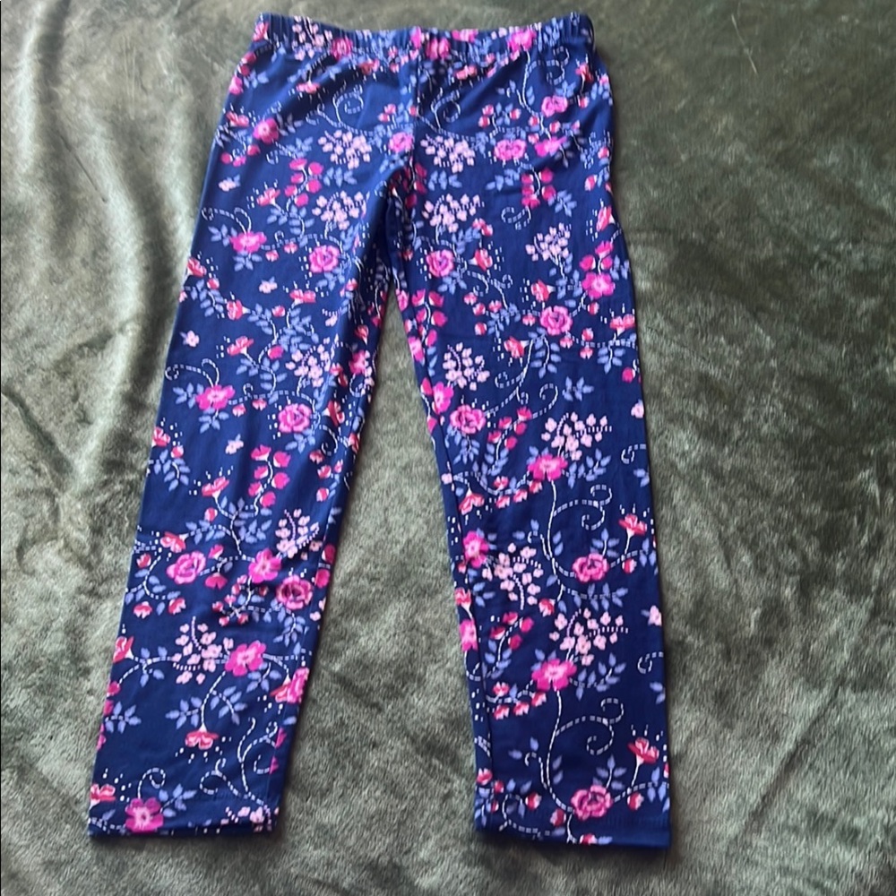 Knit works Girls Navy Blue Floral leggings Pants with Pink Accents NWOT SZ Large